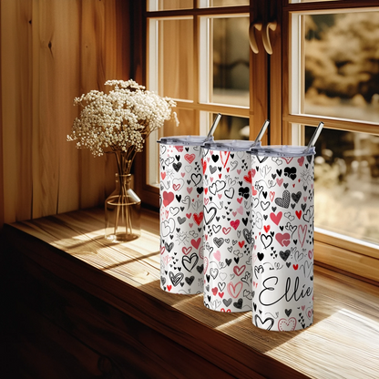 Reusable hot drinks cup in heart pattern