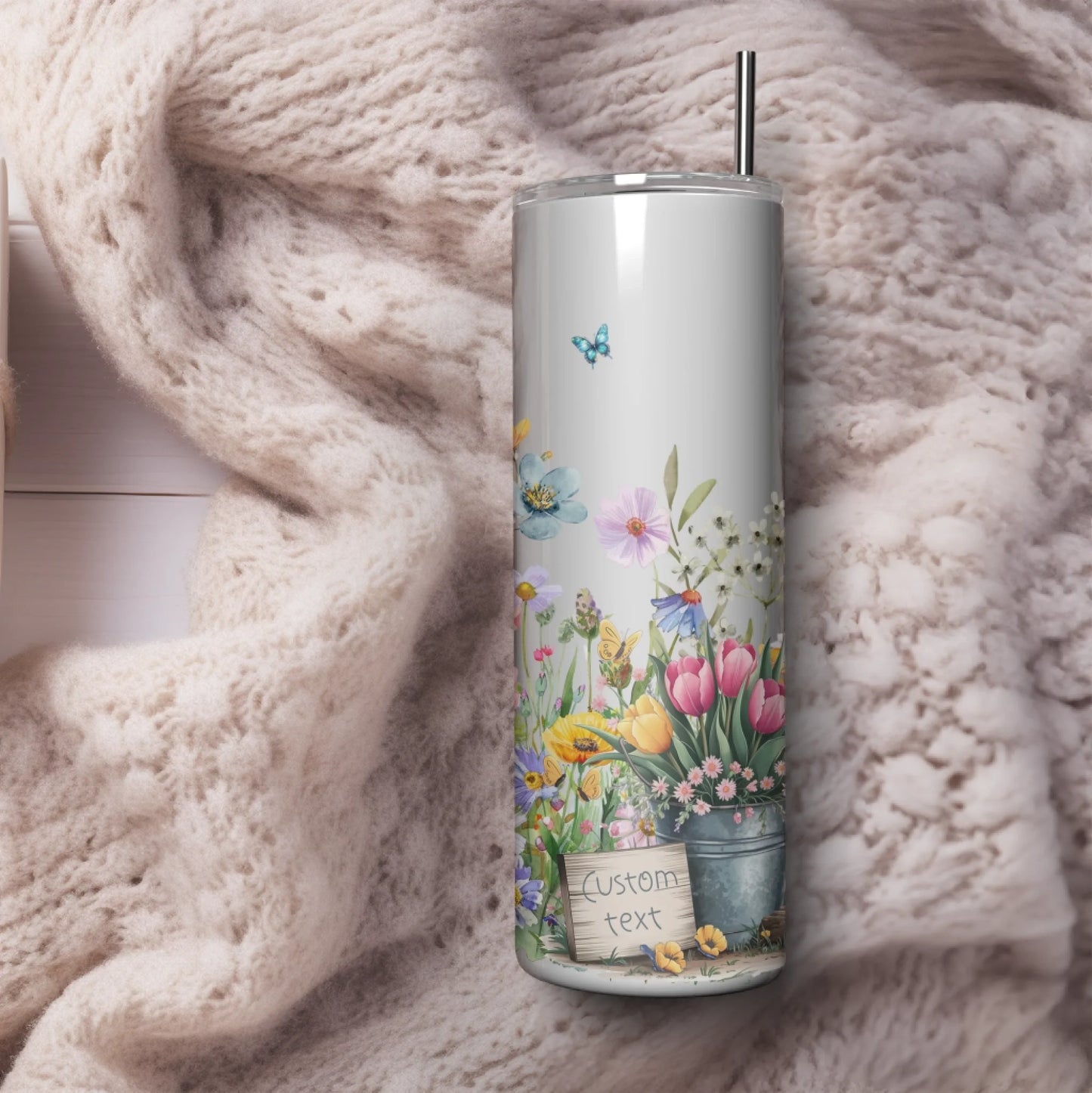 Double-walled floral insulated flask