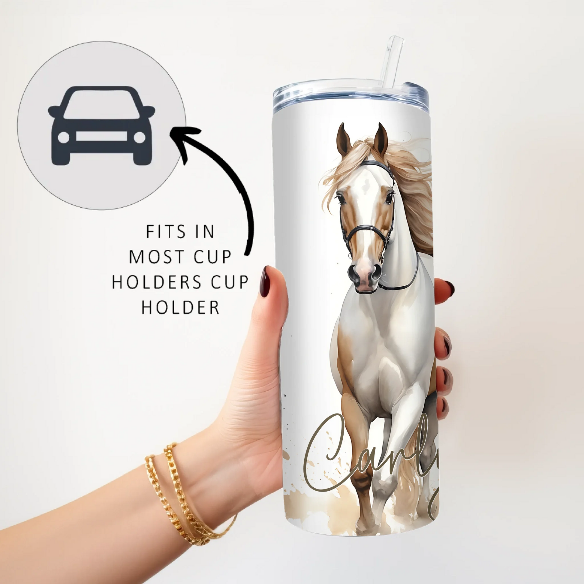 Elegant horse lover gift ideas – insulated personalised travel mug