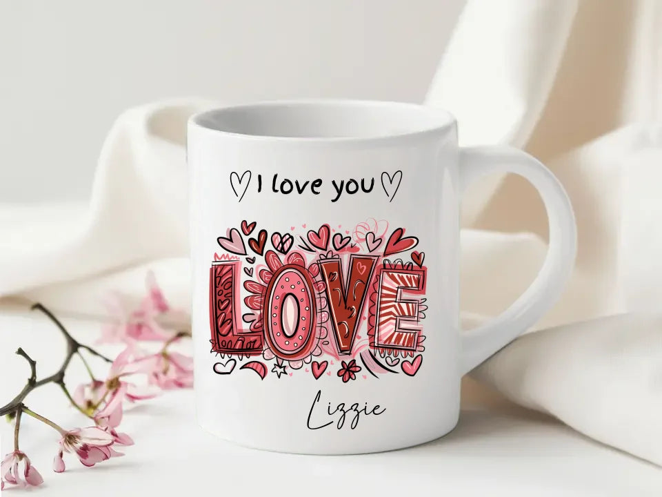 Elegant Pink and Red Love Lettering Mug