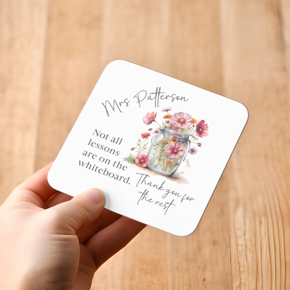 pink floral teacher coaster
