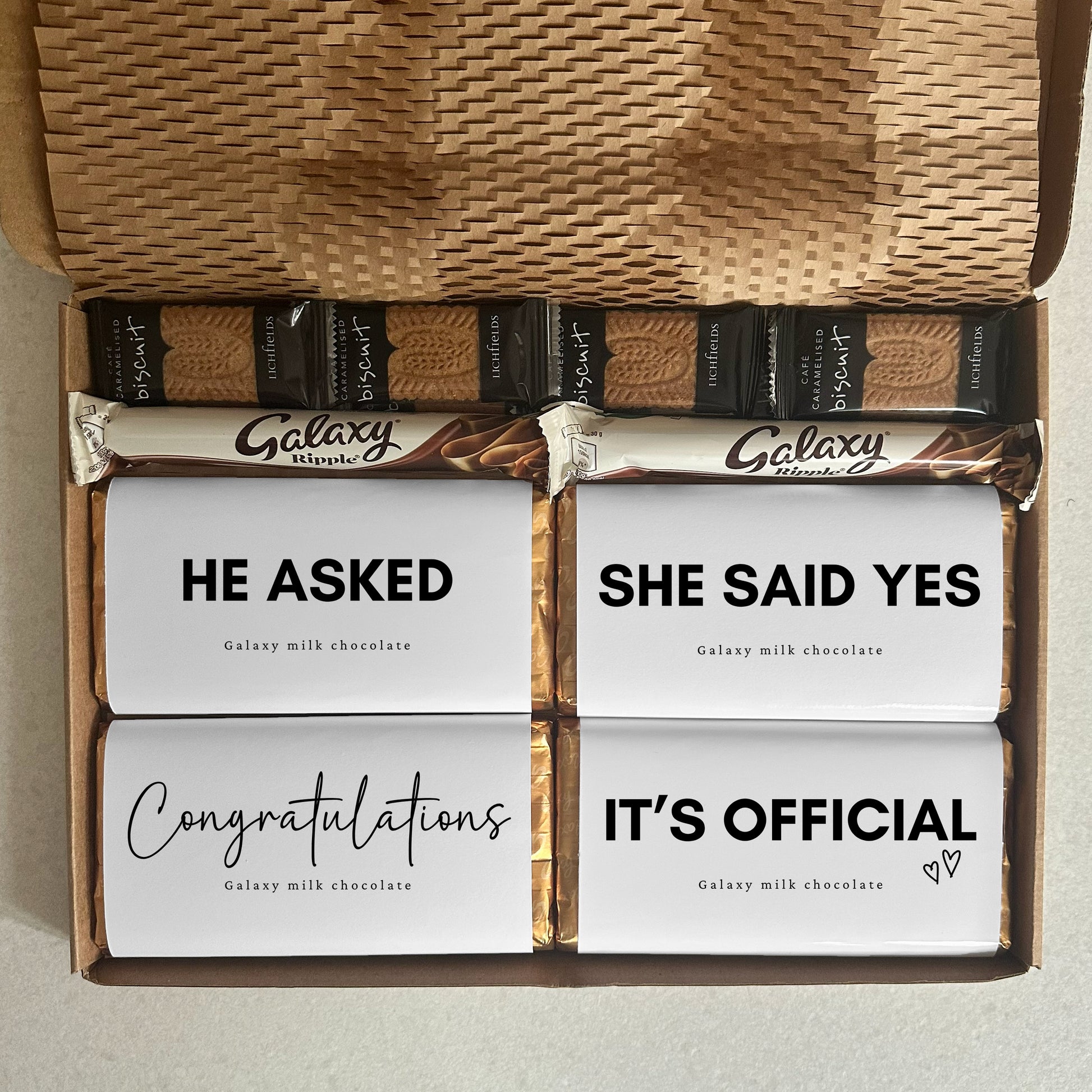 Chocolate engagement gift celebrating a new engagement