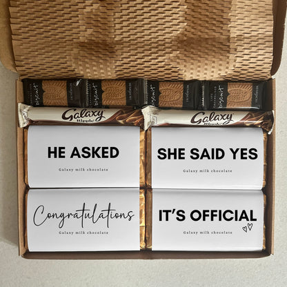 Chocolate engagement gift celebrating a new engagement