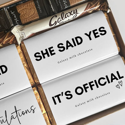Engagement chocolate gift box UK with themed chocolate bars
