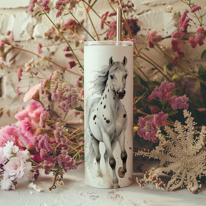 Equestrian gift mug with soft grey and beige horses