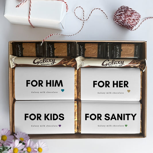 Family chocolate gift box UK with bars for him for her for kids and sanity