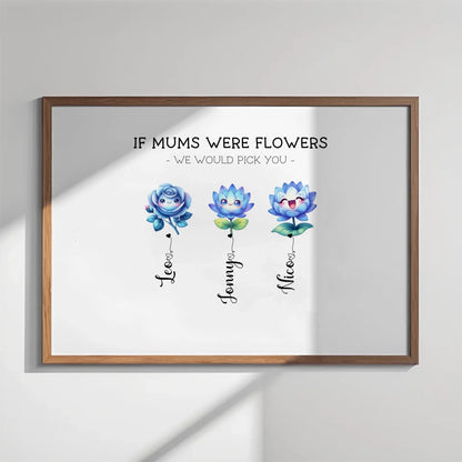 Blue family flowers family of 3 family gifts custom flower artwork