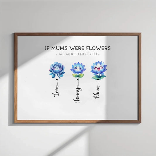 Blue family flowers family of 3 family gifts custom flower artwork