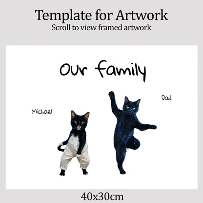 Artwork template 40x30 Dancing cat family art with custom title