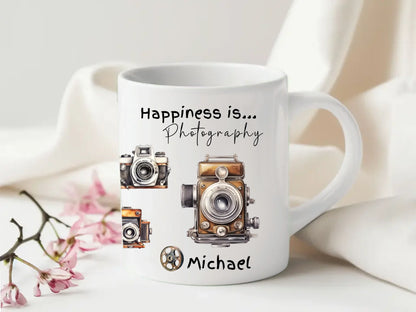 Vintage photography mug with film camera design