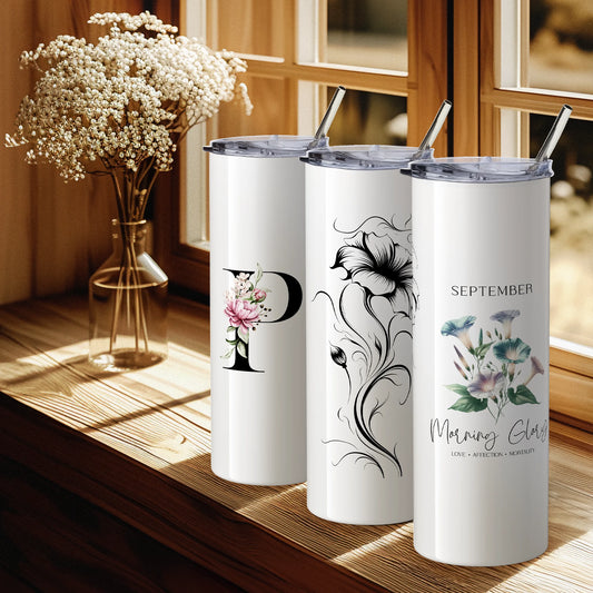 Personalised birth flower and initial insulated travel cup