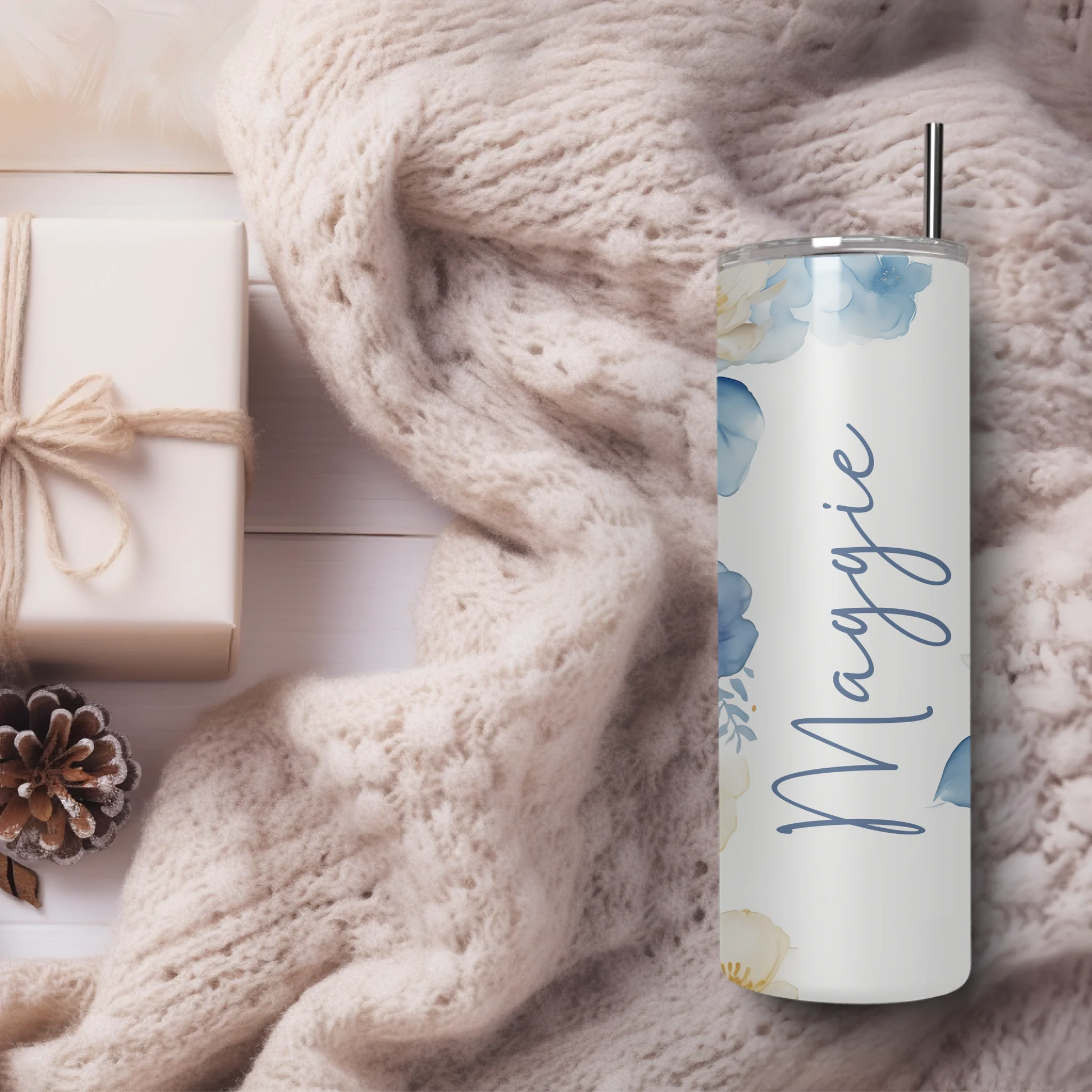 Custom name travel mug with florals