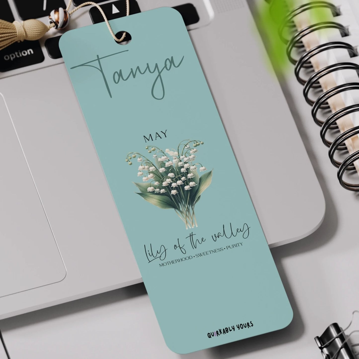 Personalised floral bookmark with tassel, perfect gift for book lovers in the UK