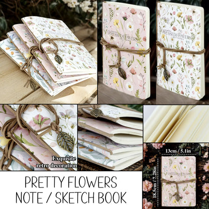 Floral Sketch & Note Book – Pink or White with Leaf Pendant - ADD ON ONLY