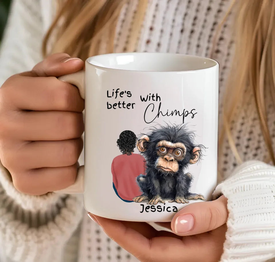 Customisable mug with chimpanzee graphic