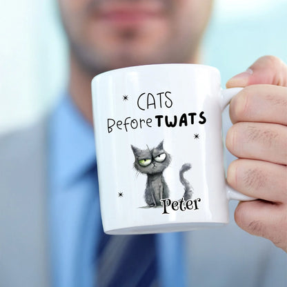 Cheeky cat lover mug personalised with custom name UK