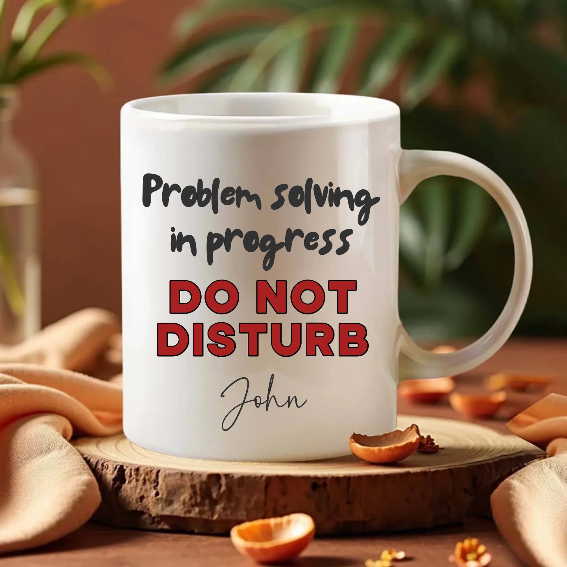 Engineer drinking from bold printed mug