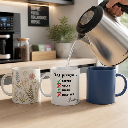 Office mug showing personalised tea and coffee choices