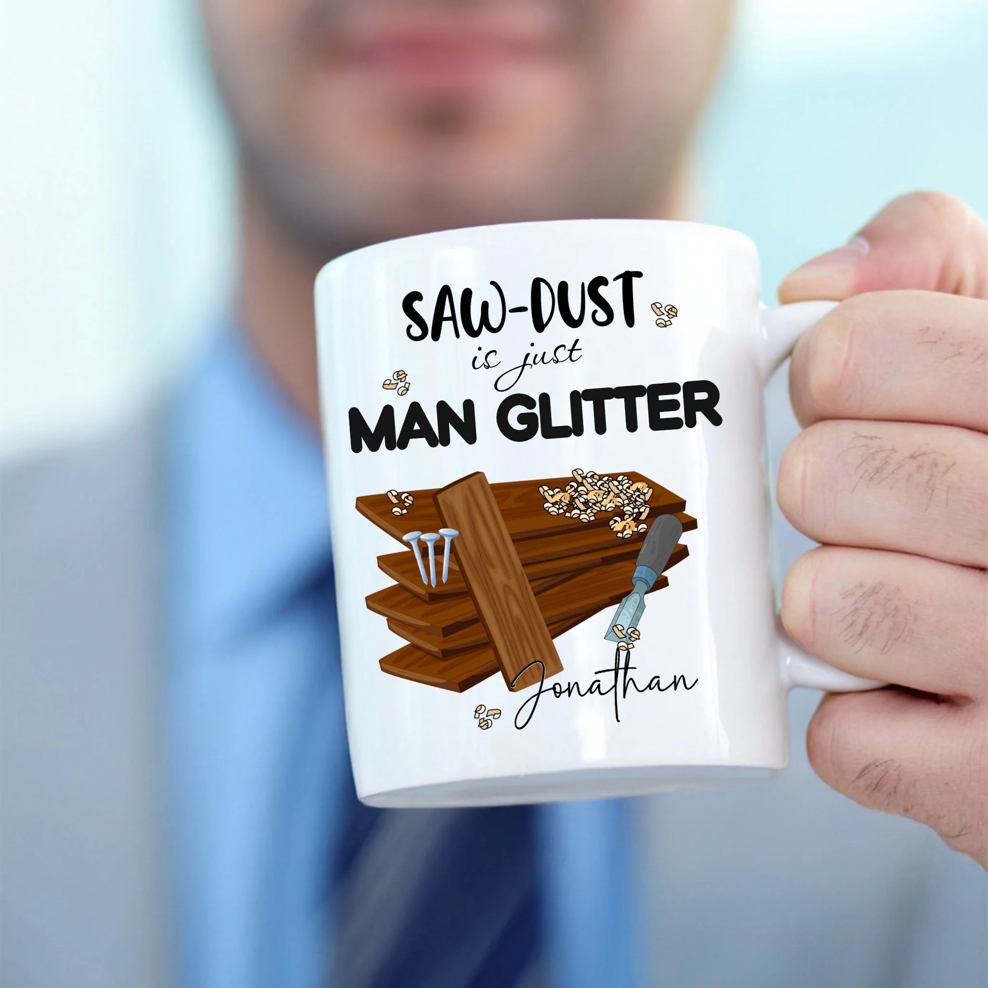 Tea mug for woodworkers and handymen