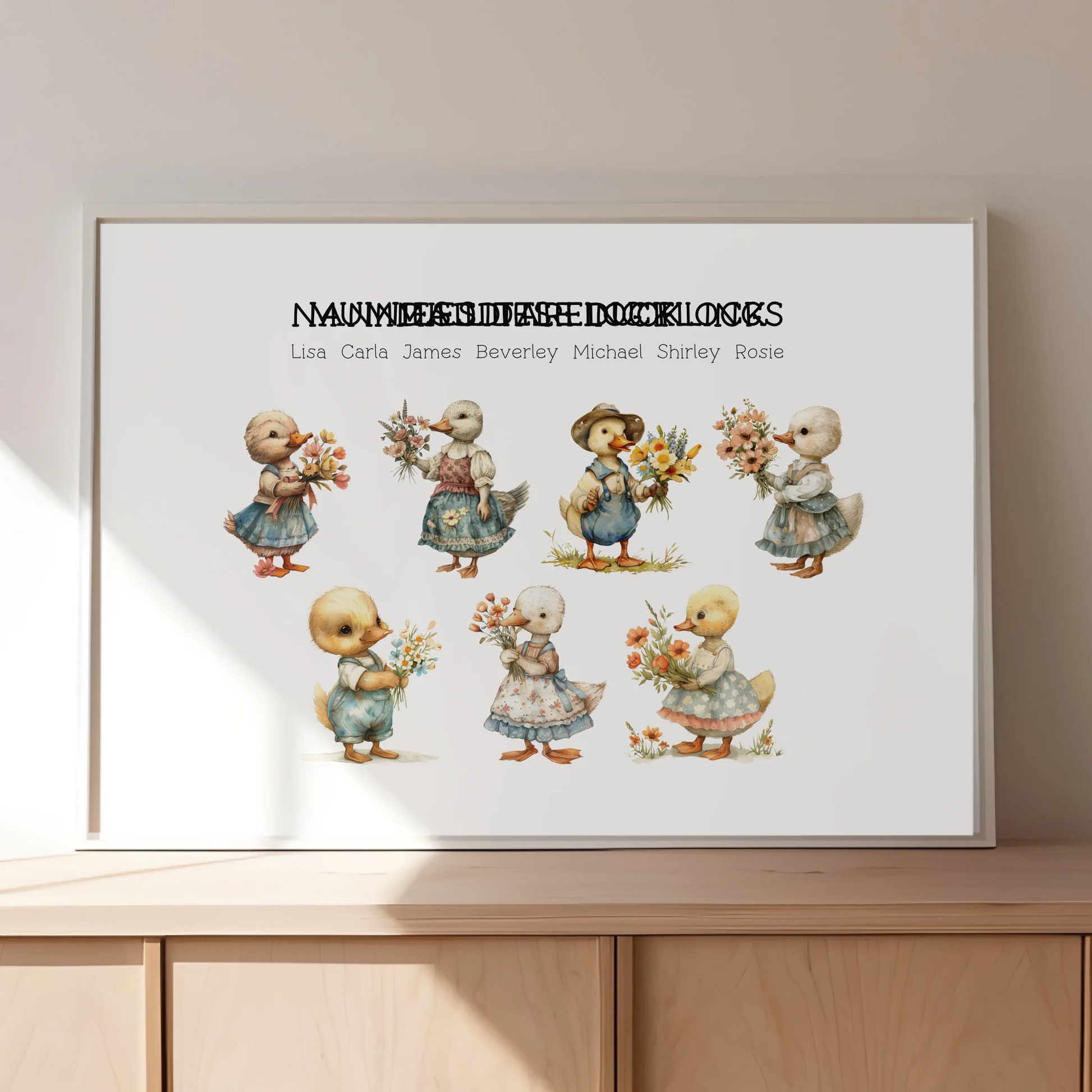 Grandma’s personalised duckling family wall print