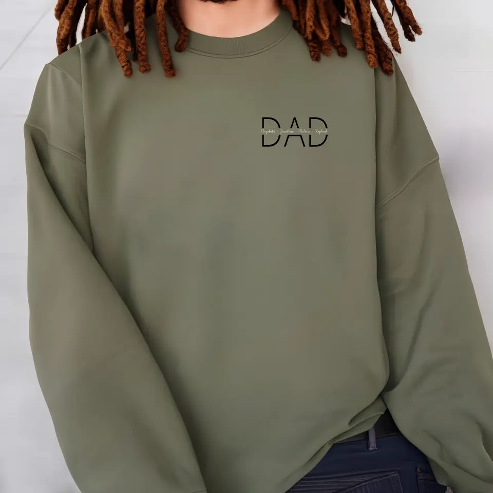 Military Green personalised dad sweatshirt with custom motiff with kids names
