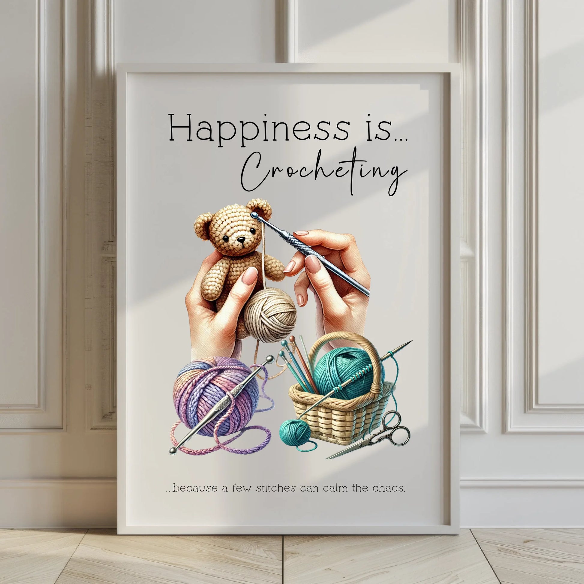 Happiness is Crocheting A3 a4 print for craft room wall