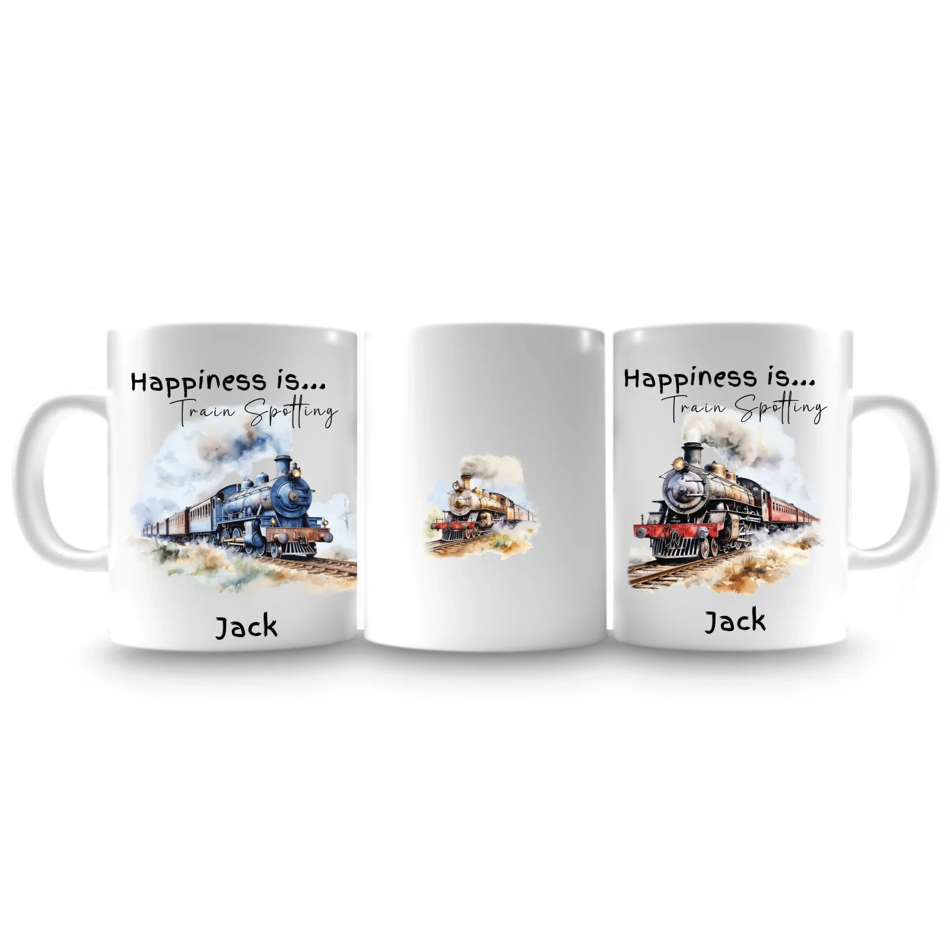 Watercolour train mug with personalisation