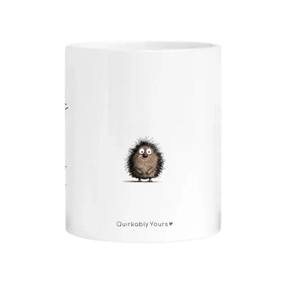 Hedgehog fan gift mug with custom name and cute hedgehog illustration, designed for everyday use.