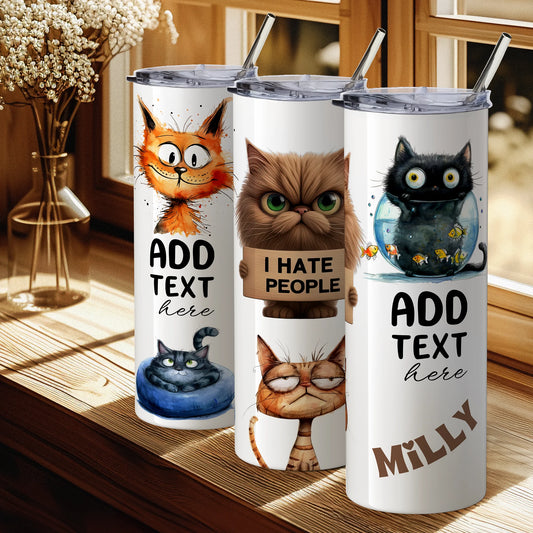 personalised cat travel cup white background
