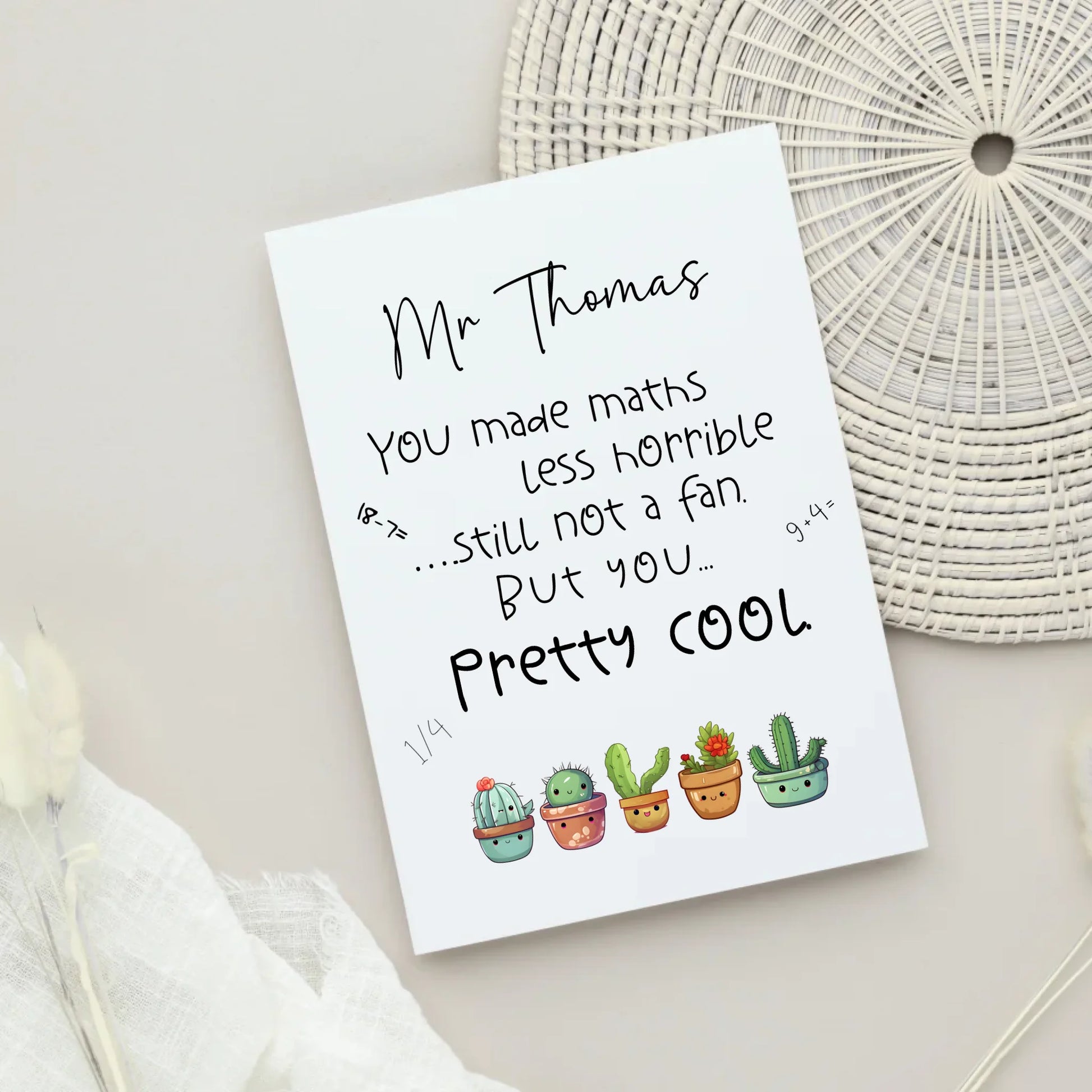 Cute kawaii cactus teacher card