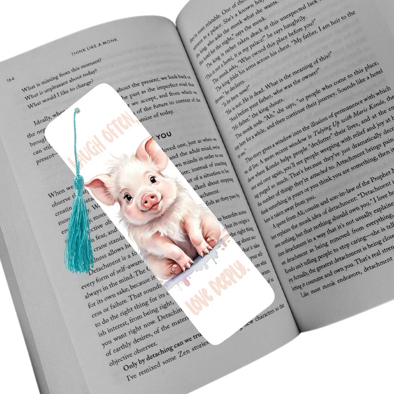 Playful Young Pig "Laugh Often Love Deeply" Bookmark