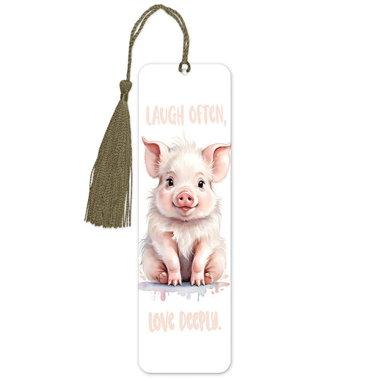 Playful Young Pig "Laugh Often Love Deeply" Bookmark