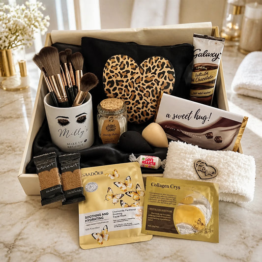 Personalised leopard print gift set with treats for her UK