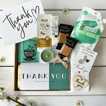 Letterbox Thank You gift set with pamper treats and personalised card
