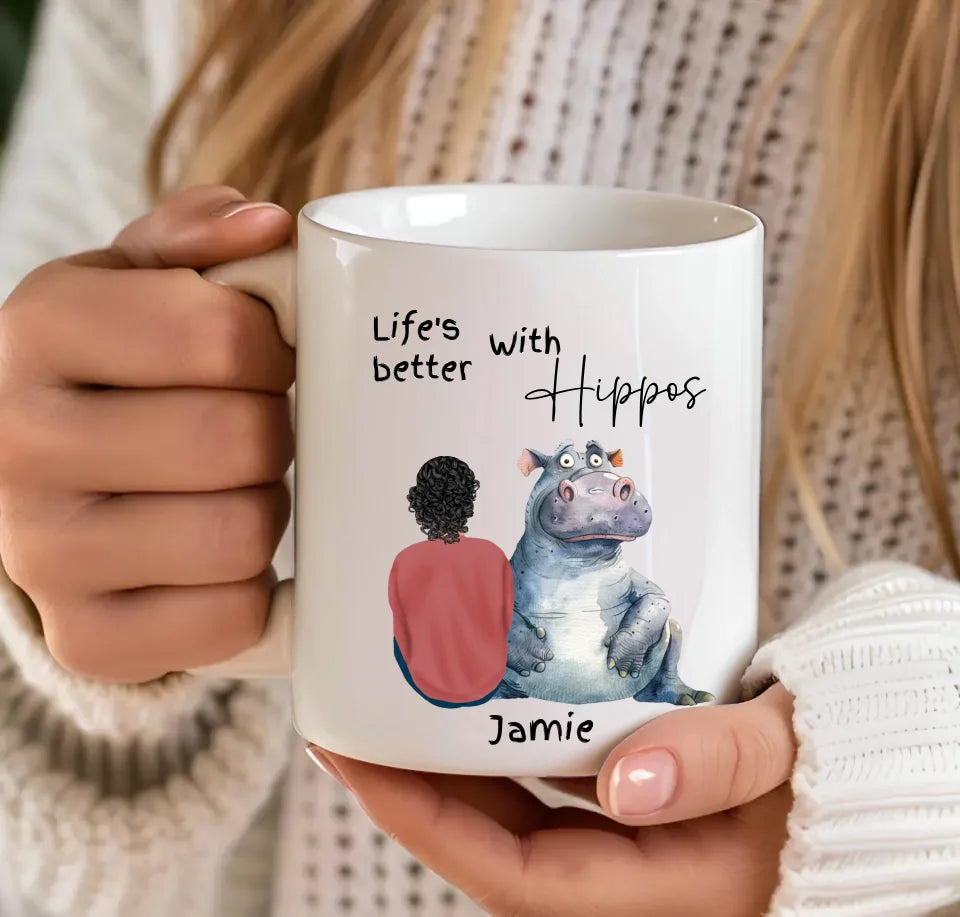 Custom hippo lover coffee cup