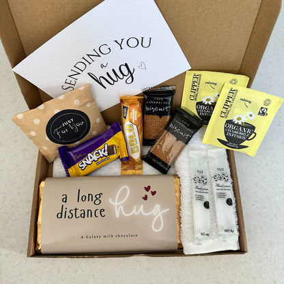 Long distance hug gift box with comforting self care items