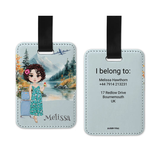 Blue travel set with illustrated woman