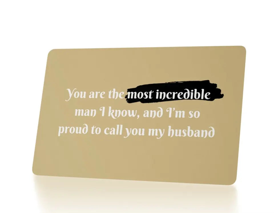 mini card for wallet in gold, white and black for husband
