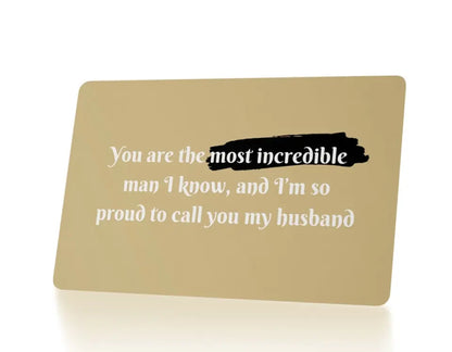 mini card for wallet in gold, white and black for husband