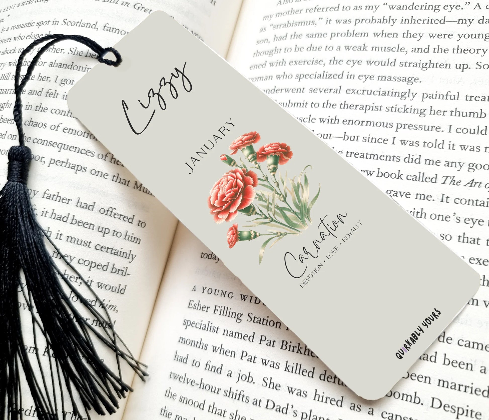 Birth month flower bookmark – elegant mink background with wildflower detail