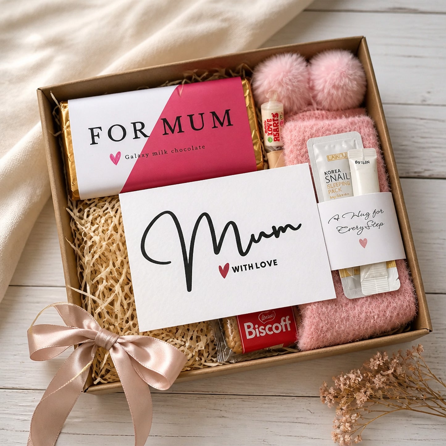 Luxury mum self-care hamper UK with mug, socks, chocolate and pamper treats for birthday or Mother’s Day