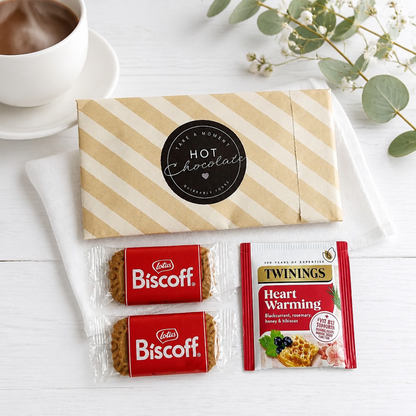 Mum pamper hamper UK self-care gift box contents including socks, skincare, tea, biscuits and relaxation treats