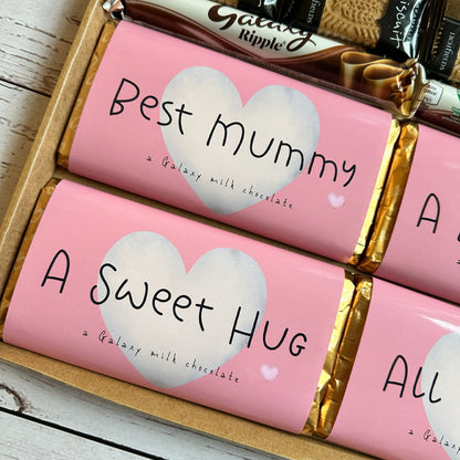 mummy gift - Pink chocolate bars with heart-shaped text in a box