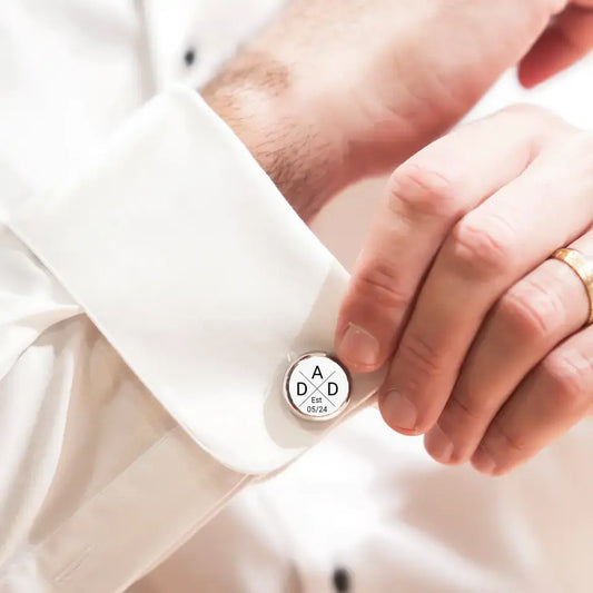 silver New "DAD" cross cufflinks with personalised year