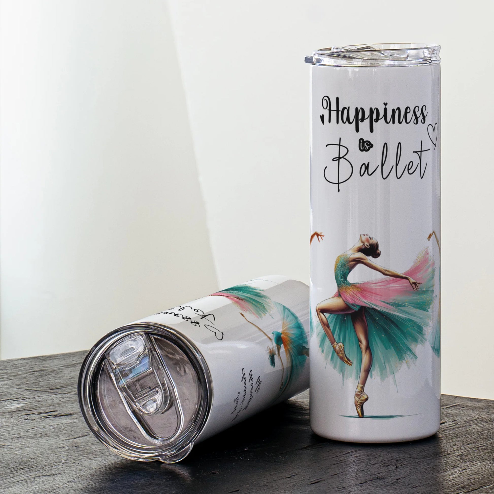Personalised ballet insulated cup with turquoise dancer – ballet gift