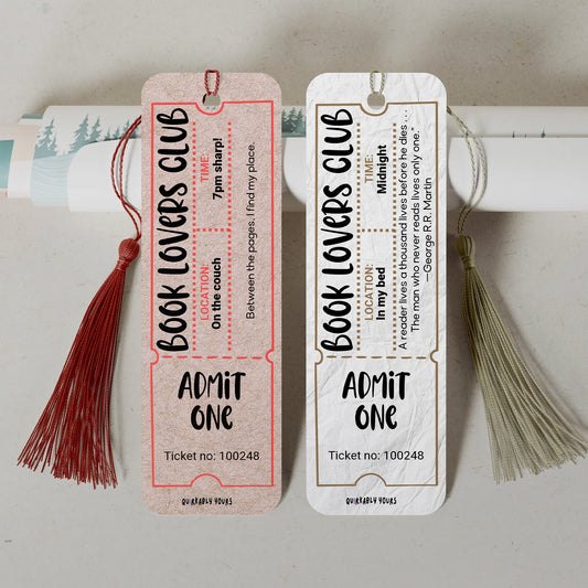 personalised book lovers club ticket bookmark