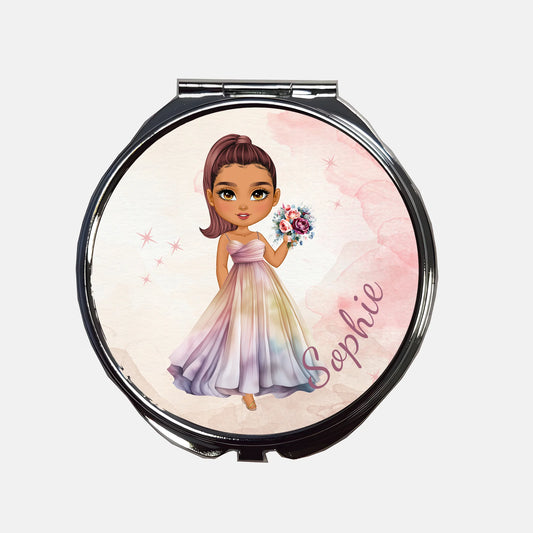 Personalised compact mirror with cartoon lady