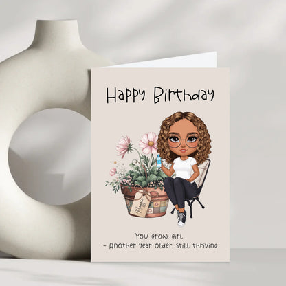 Custom cartoon character card with plant