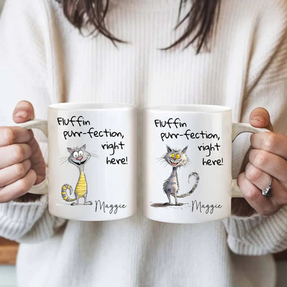 Humorous cat lover mug with quirky feline graphic