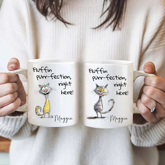 Humorous cat lover mug with quirky feline graphic